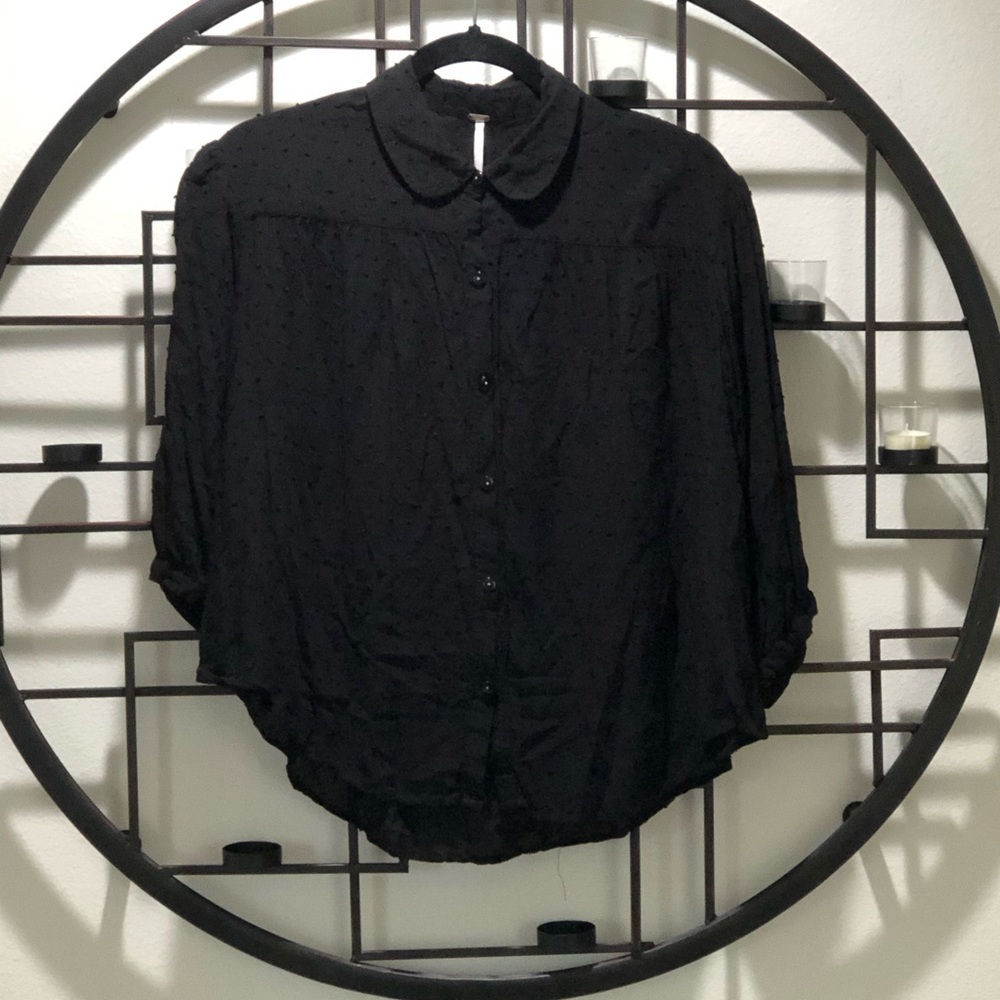Free People Black Button Down Blouse